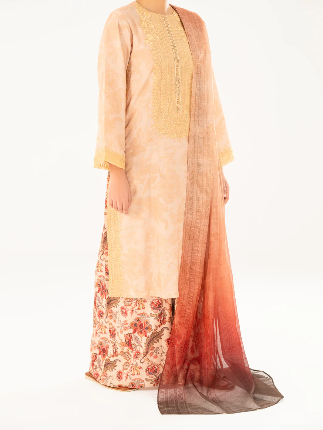 Khaki Poly Jacquard 3Pc Stitched - AWP-3PS-768