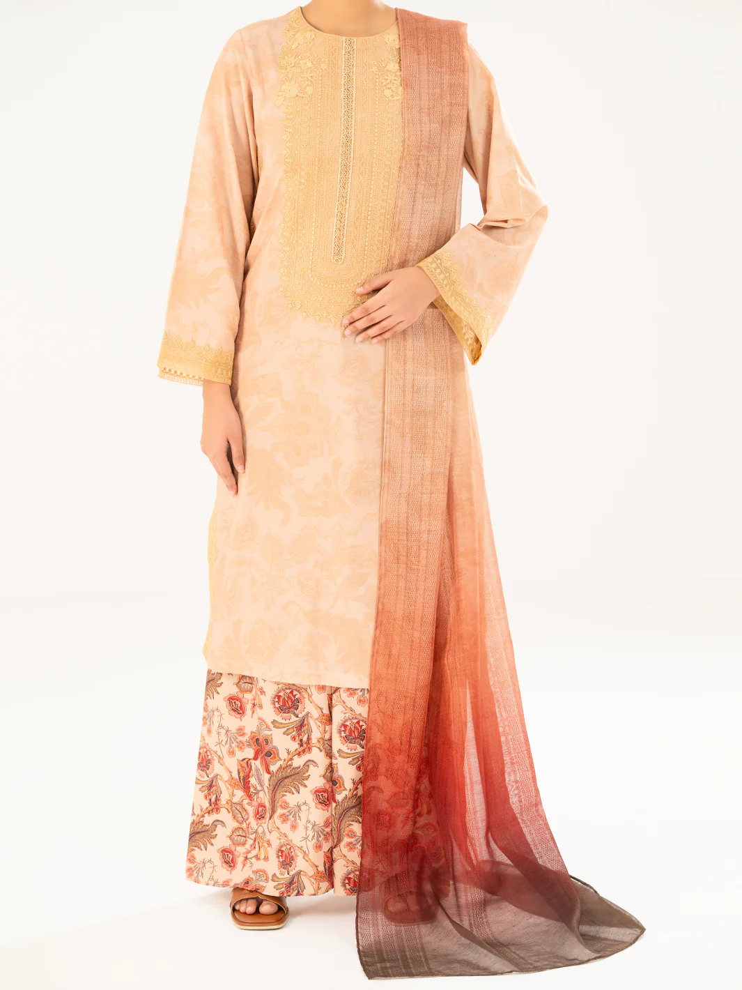 Khaki Poly Jacquard 3Pc Stitched - AWP-3PS-768 - Image 3