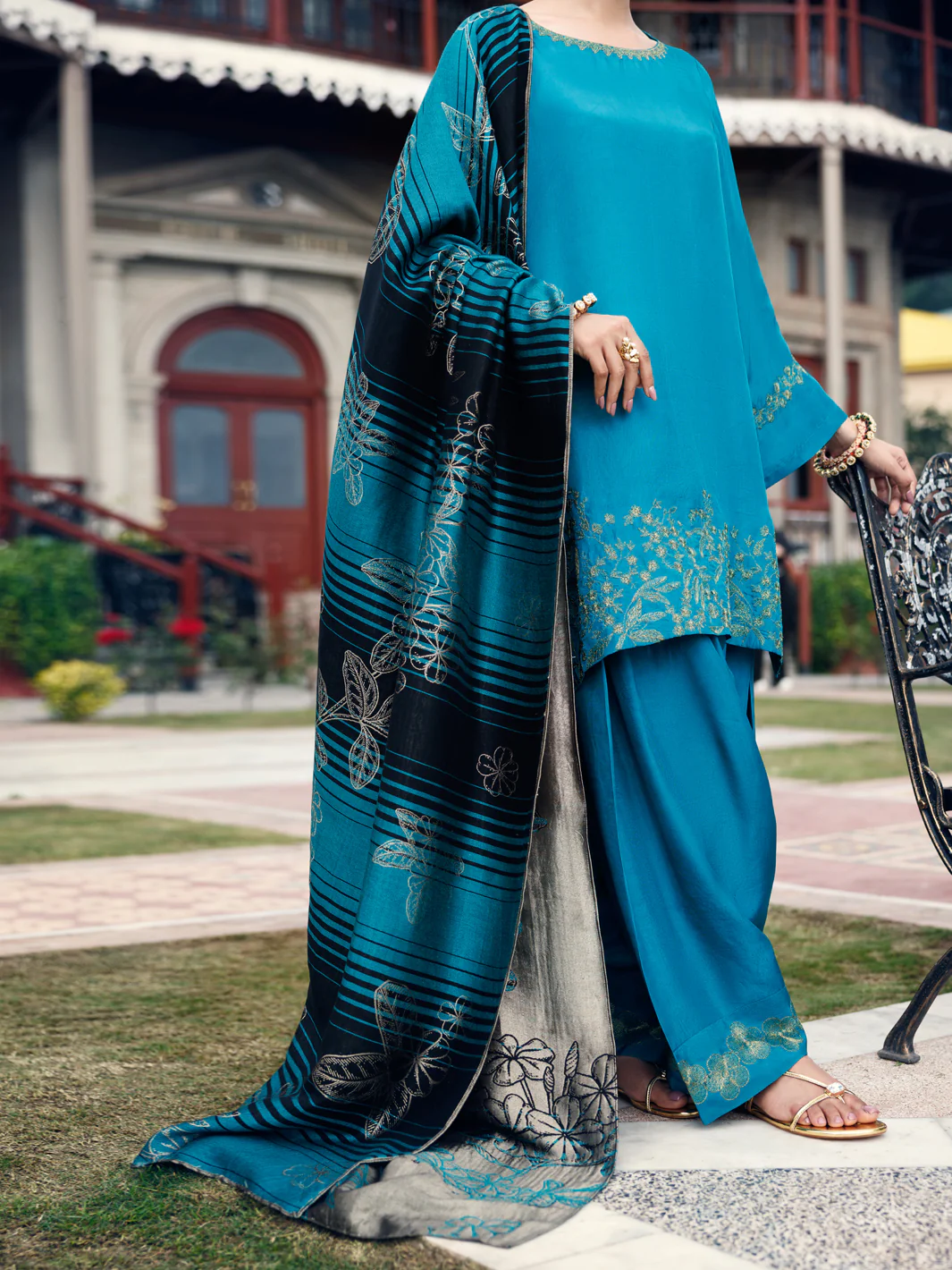 Turquoise Taffeta Silk 3Pc Unstitched - AWP-3PS-776
