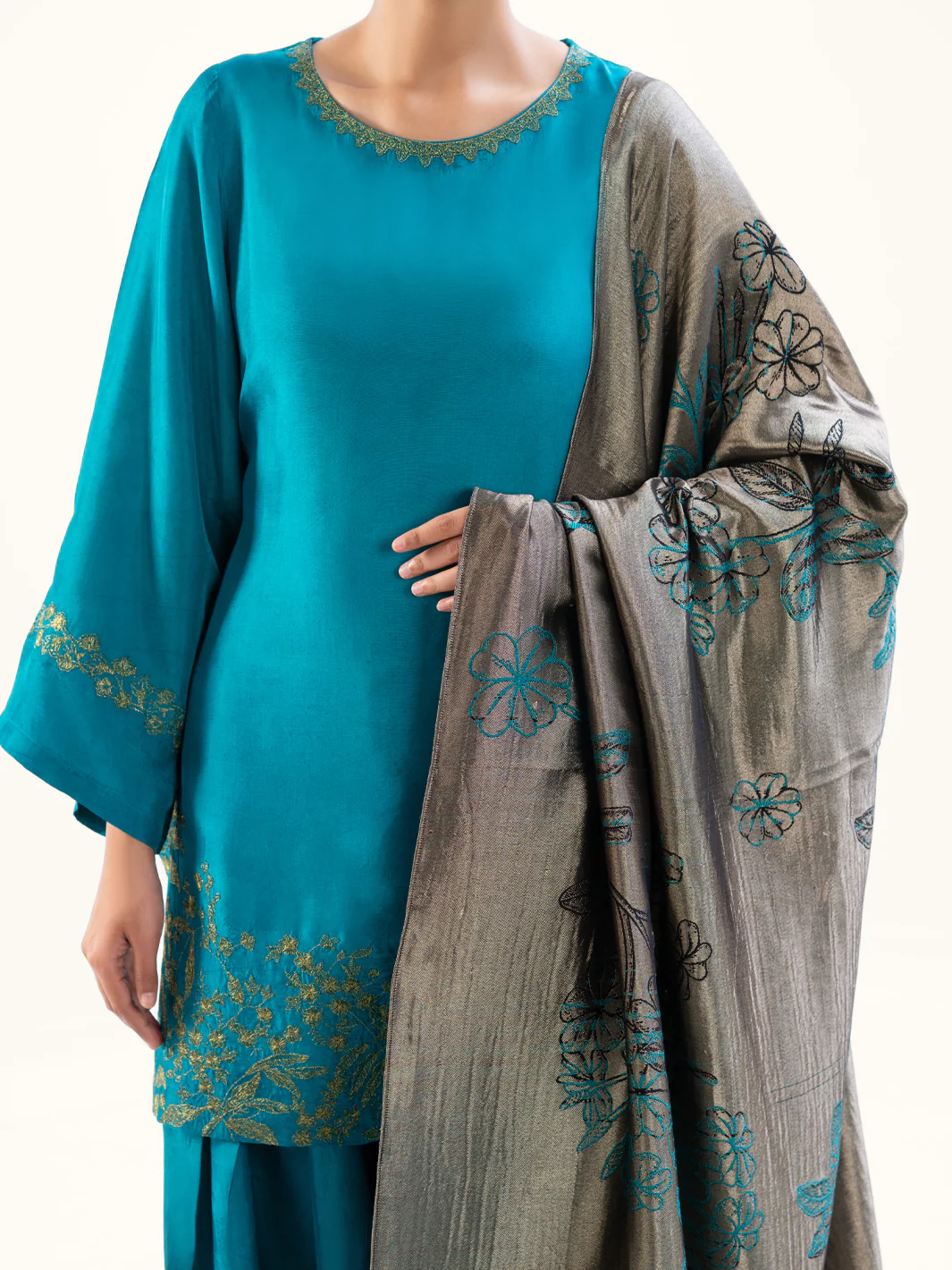 Turquoise Taffeta Silk 3Pc Unstitched - AWP-3PS-776 - Image 6