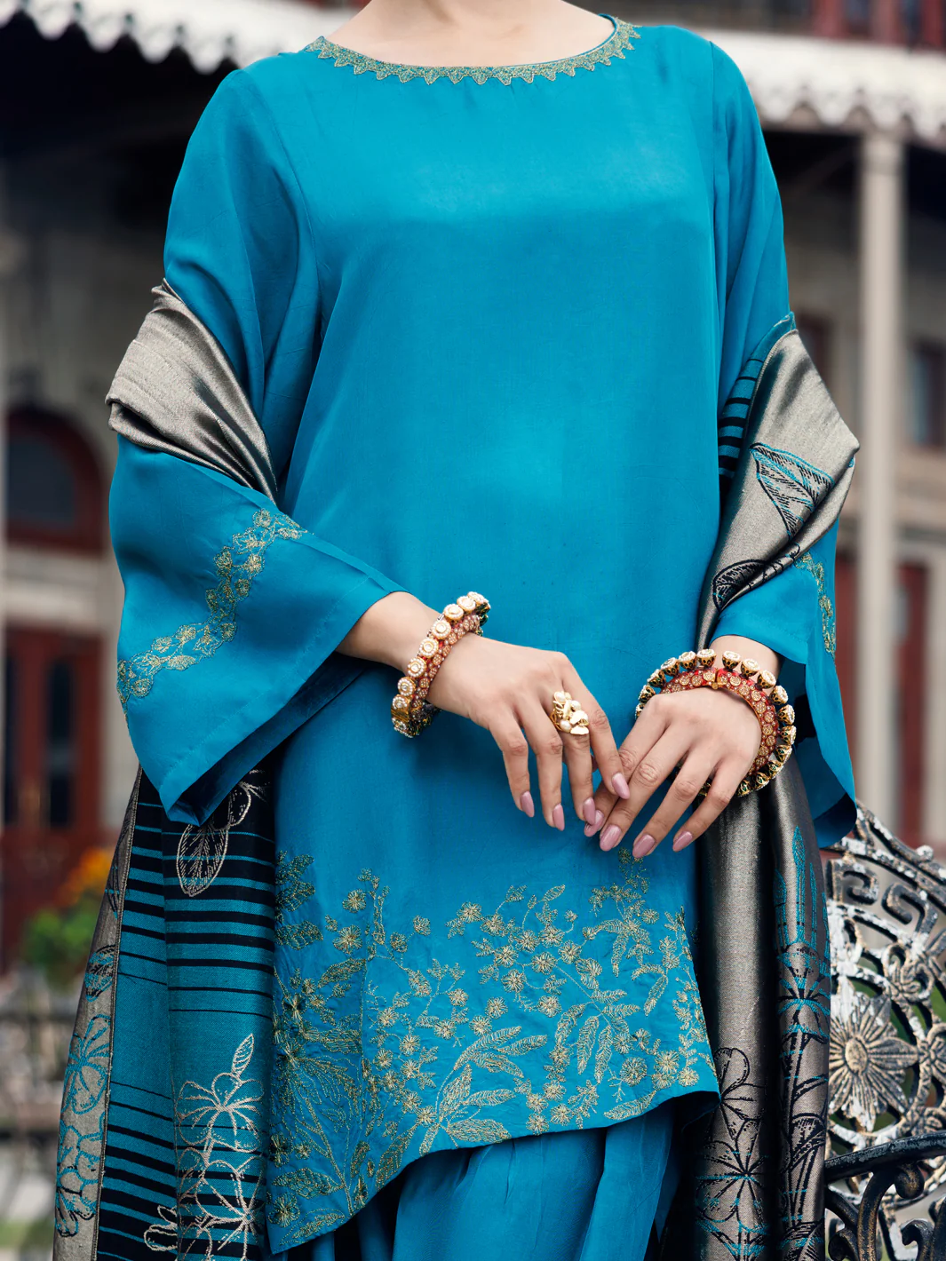 Turquoise Taffeta Silk 3Pc Stitched - AWP-3PS-776 - Image 2