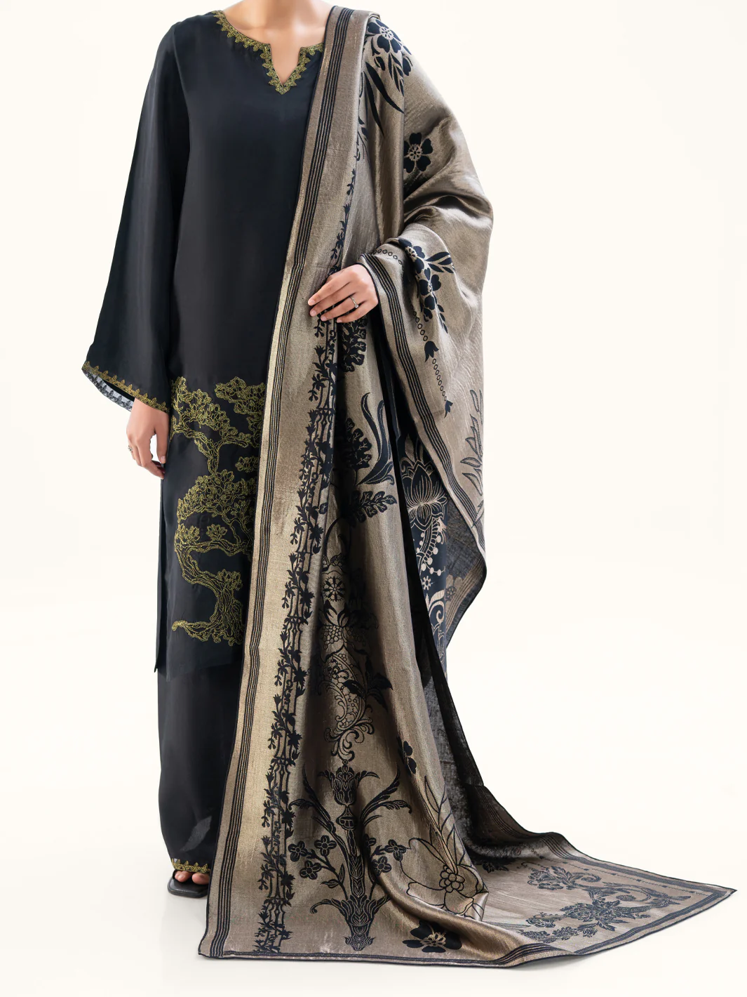 Black Taffeta Silk 3Pc Unstitched - AWP-3PS-777