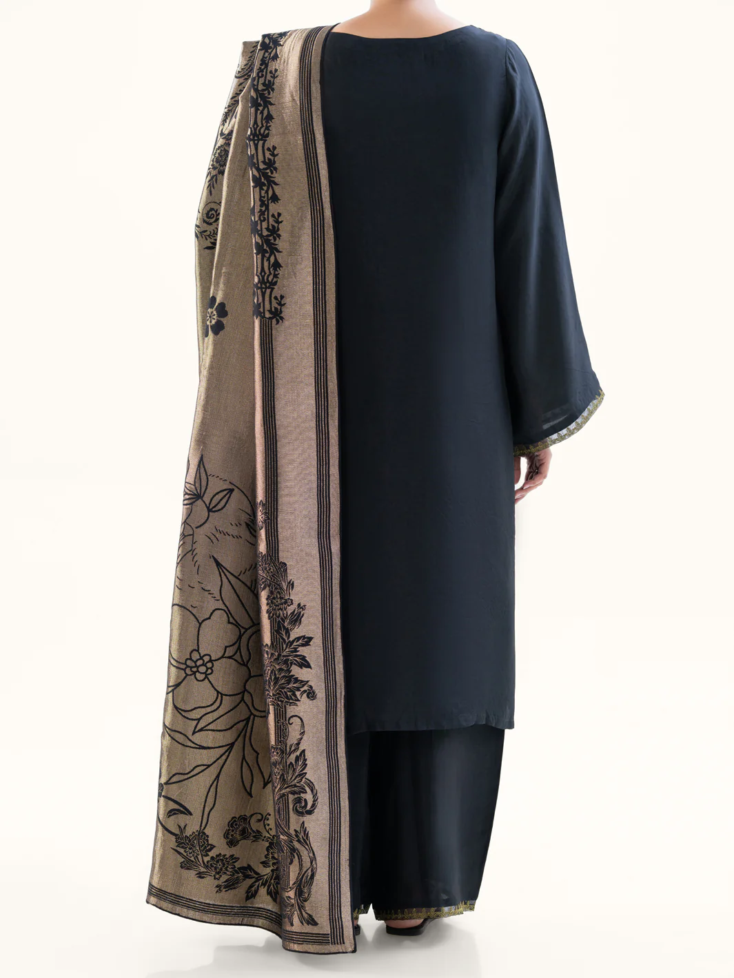 Black Taffeta Silk 3Pc Stitched - AWP-3PS-777 - Image 2