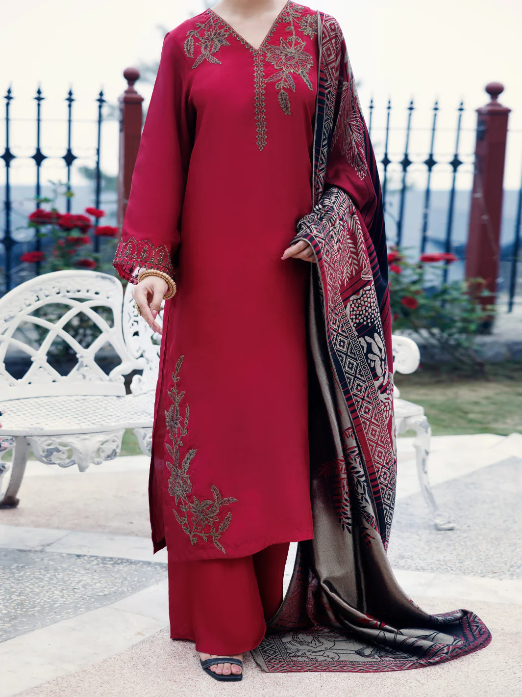 Red Taffeta Silk 3Pc Unstitched - AWP-3PS-778