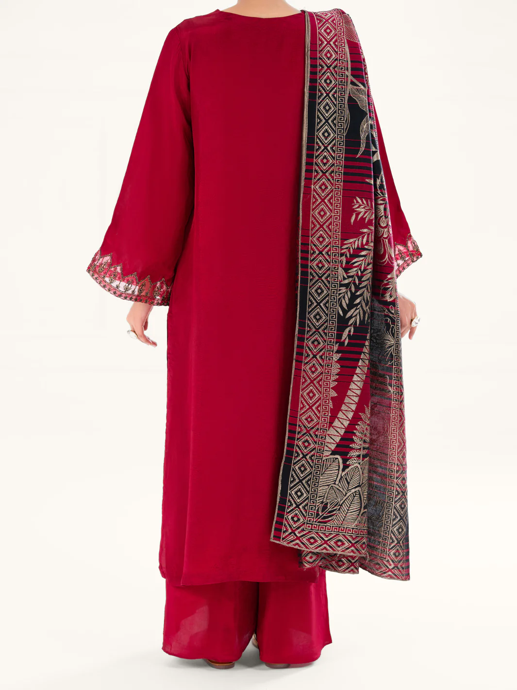 Red Taffeta Silk 3Pc Unstitched - AWP-3PS-778 - Image 5