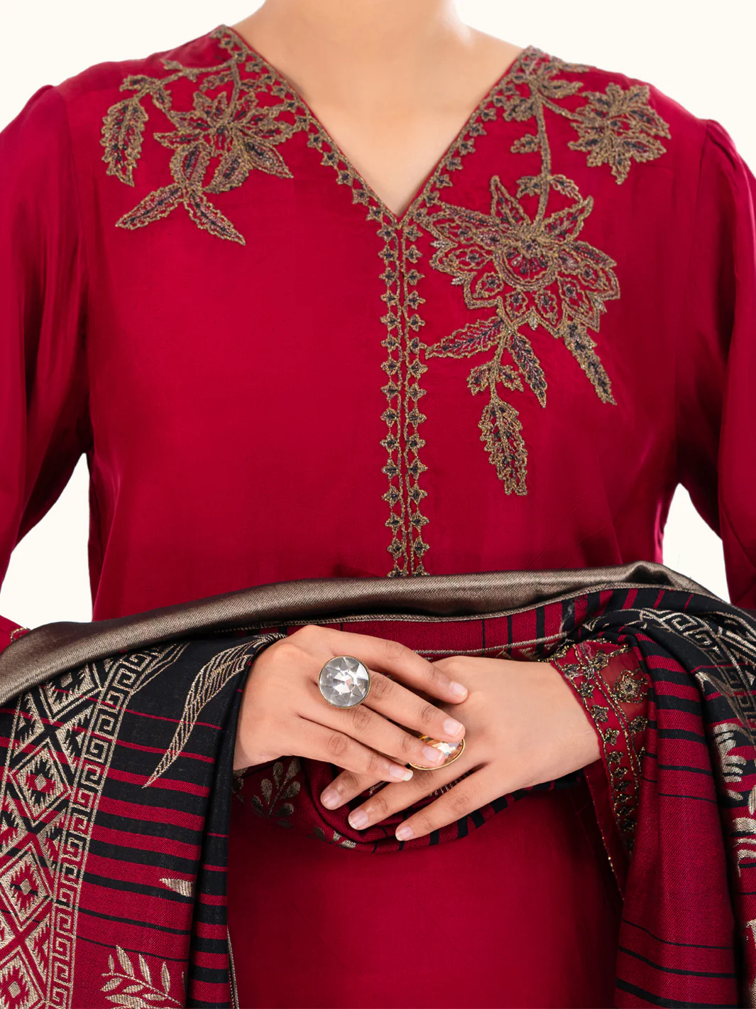 Red Taffeta Silk 3Pc Unstitched - AWP-3PS-778 - Image 6