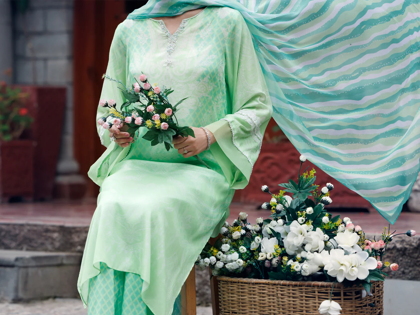 Light Green Thai Silk 3Pc Stitched - AWP-3PS-782 - Image 3