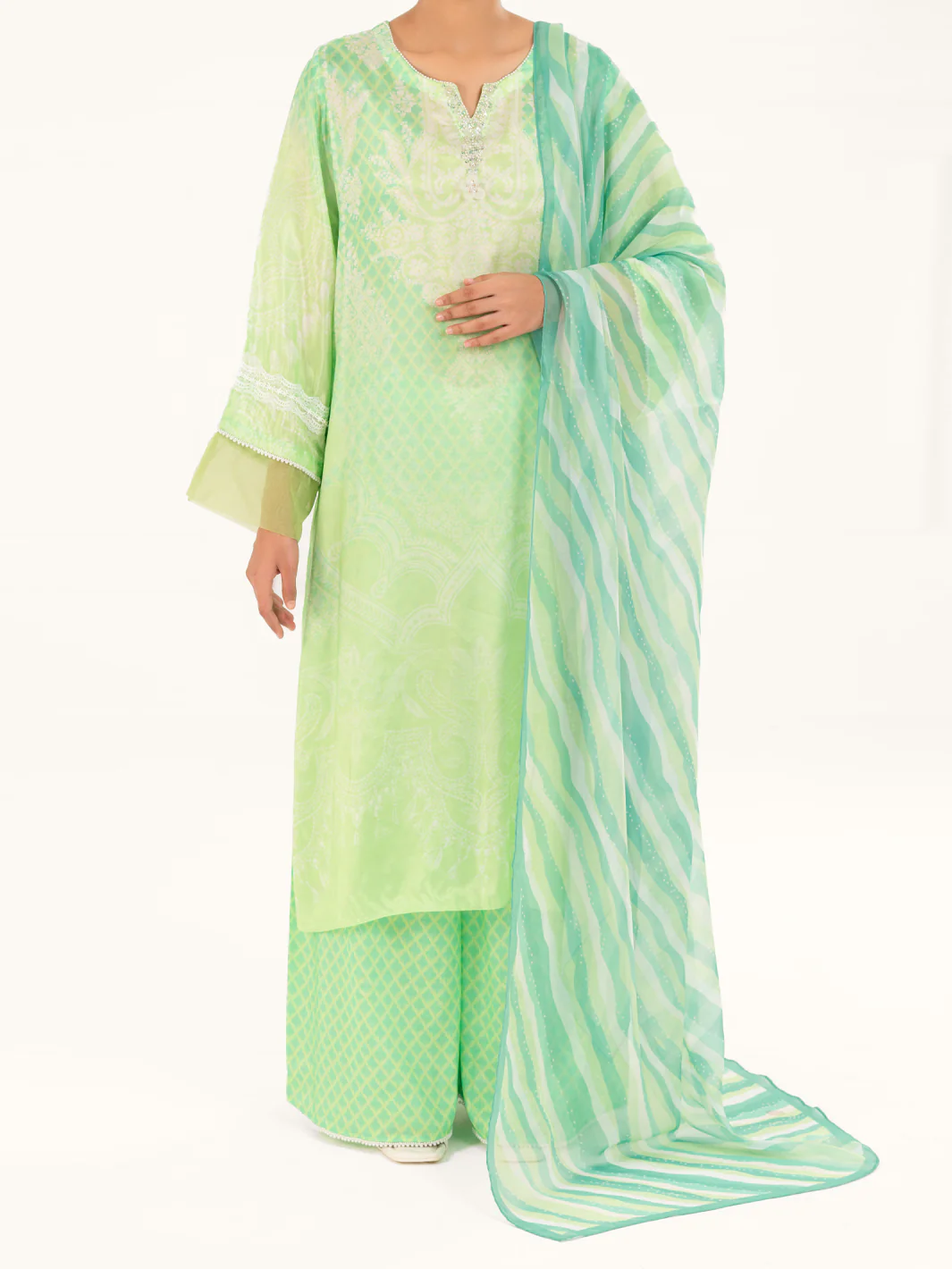 Light Green Thai Silk 3Pc Stitched - AWP-3PS-782 - Image 4