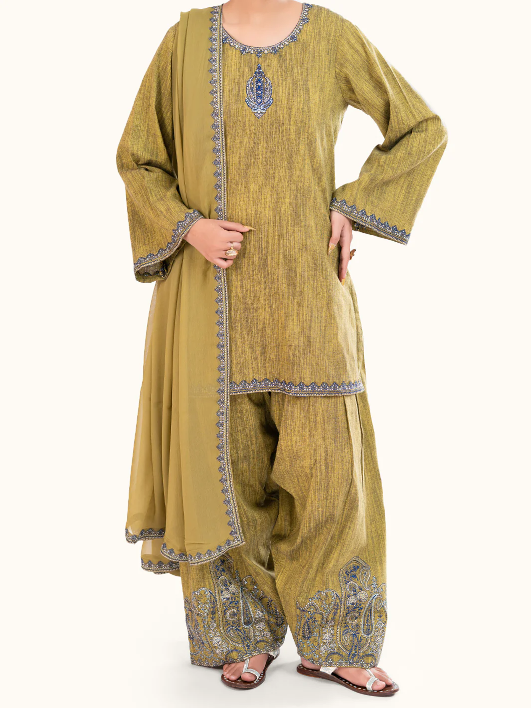 Mehndi Green Yarn Dyed 3Pc Stitched - AWP-3PS-786 - Image 4