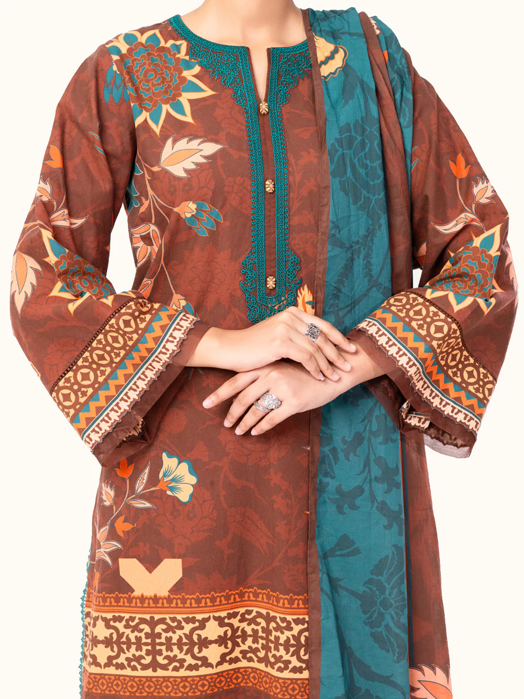 Brown Cambric 3Pc Unstitched - AWP-3PS-788 - Image 3