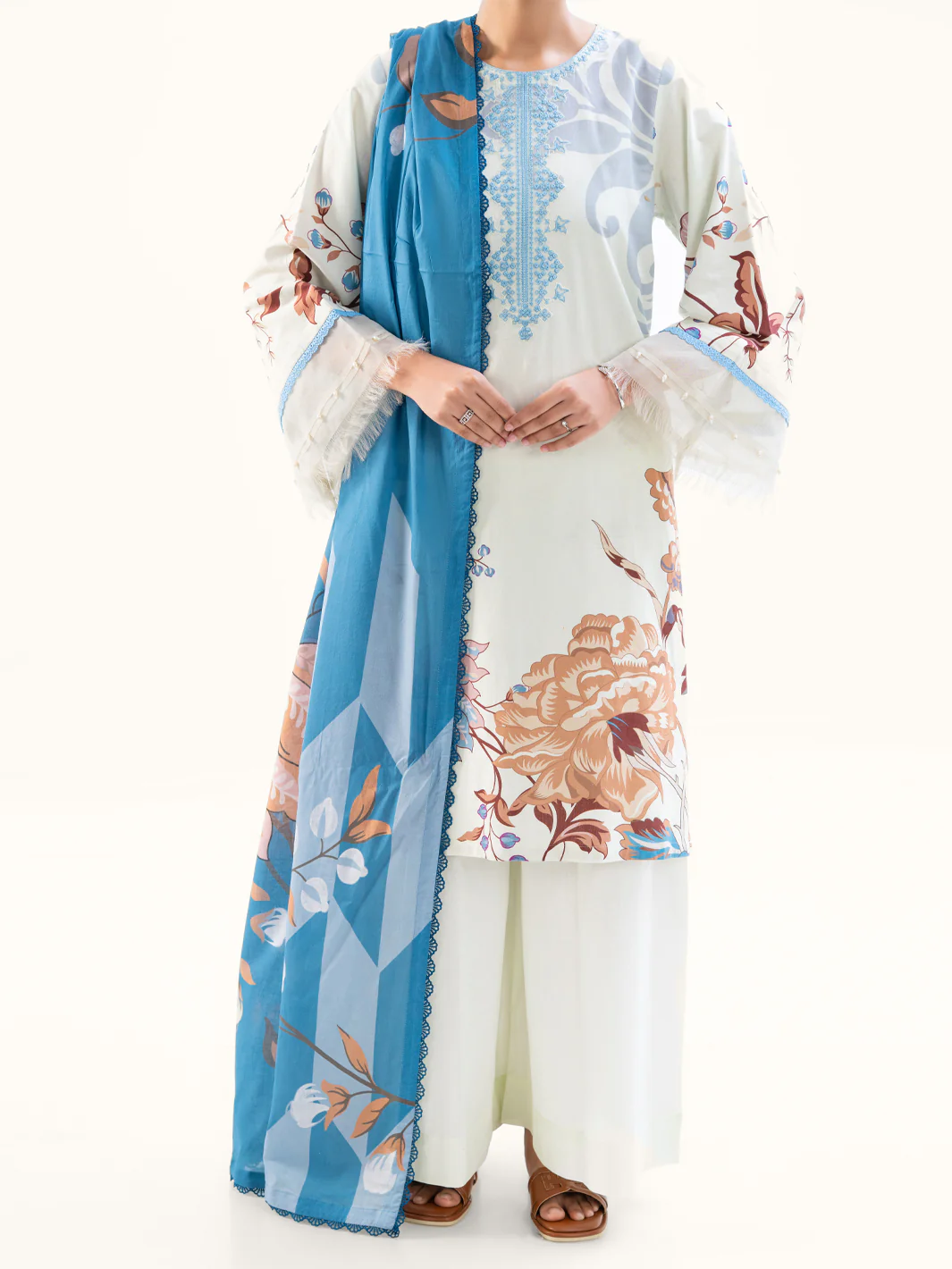 Cream Cambric 3Pc Unstitched - AWP-3PS-789