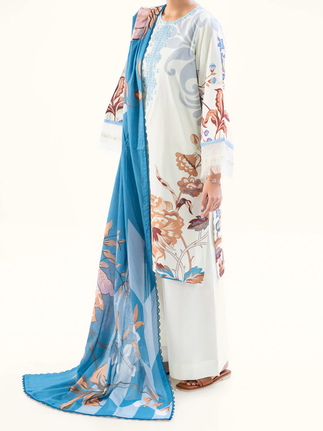 Cream Cambric 3Pc Unstitched - AWP-3PS-789 - Image 4