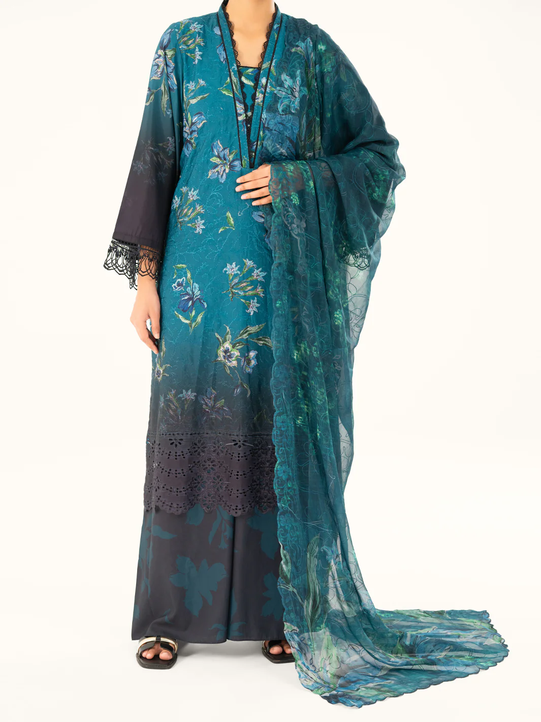 Teal Silk Lawn 3Pc Unstitched - AWP-3PS-794 - Image 3