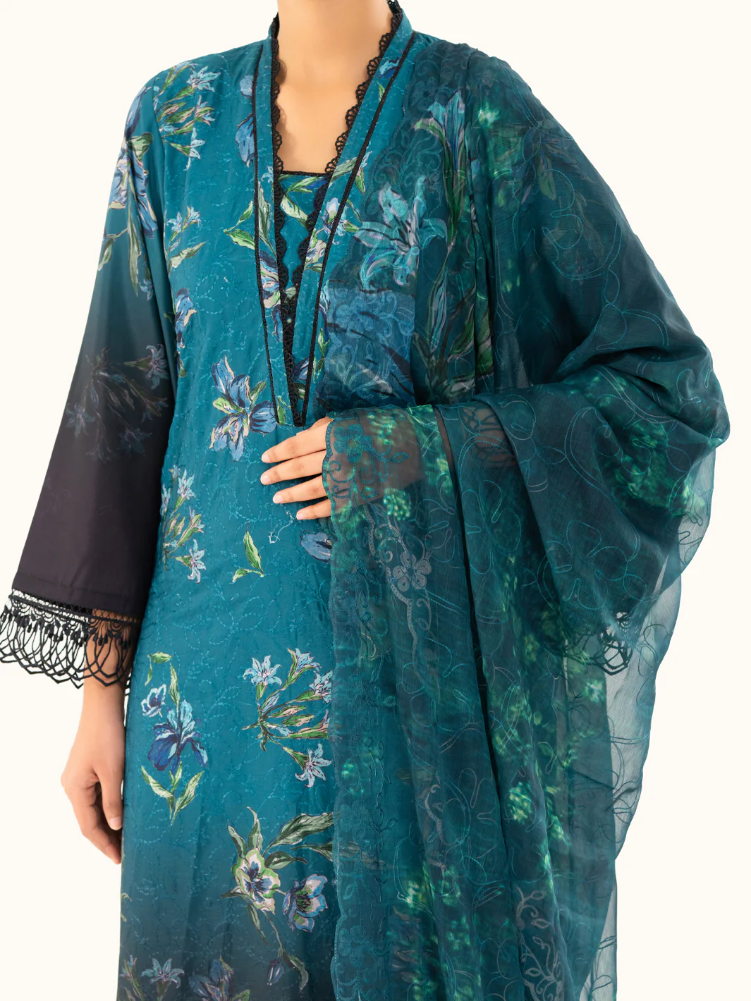 Teal Silk Lawn 3Pc Unstitched - AWP-3PS-794 - Image 4