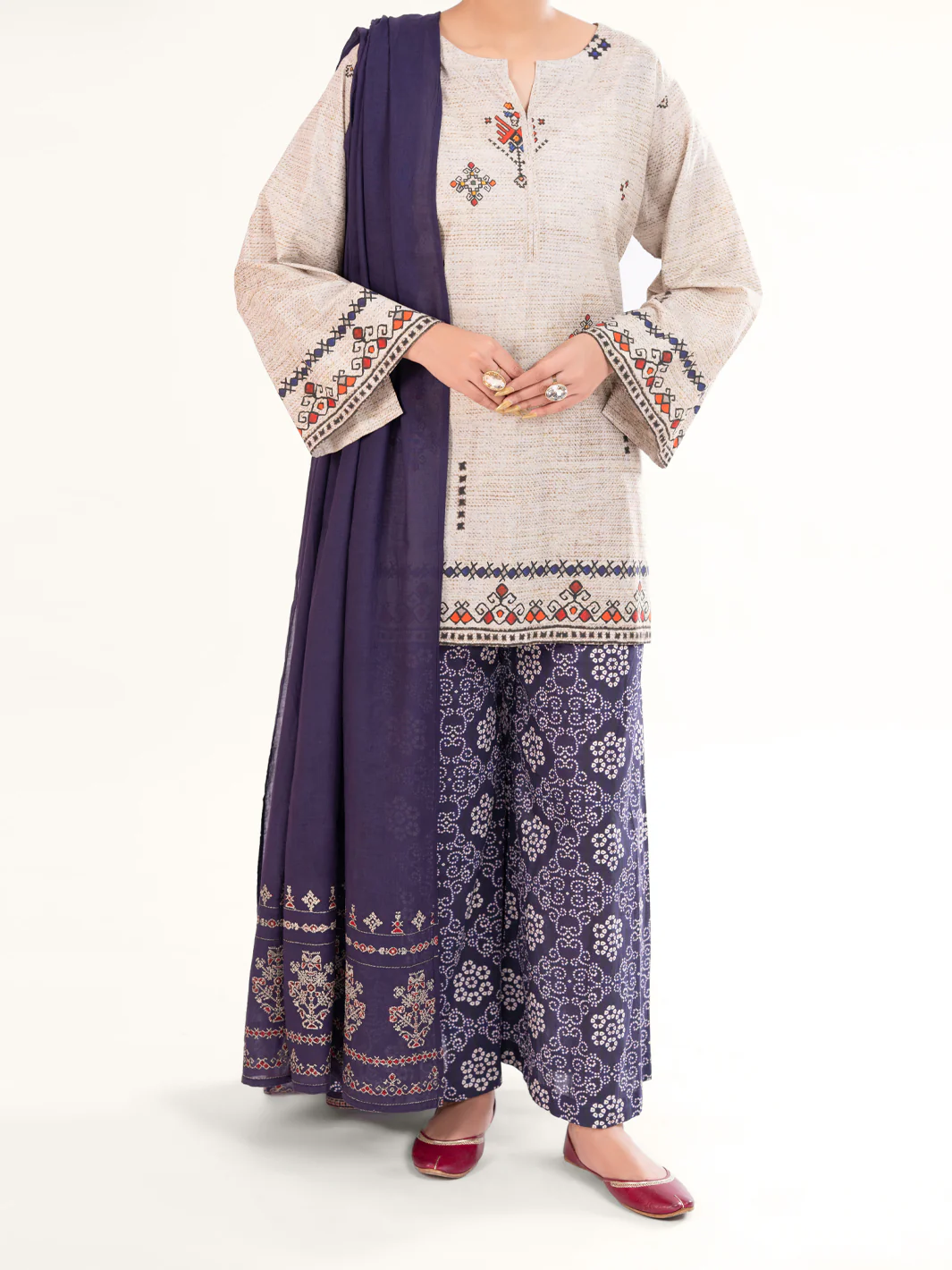 Beige Cambric 3Pc Stitched - AWP-3PS-869 - Image 5