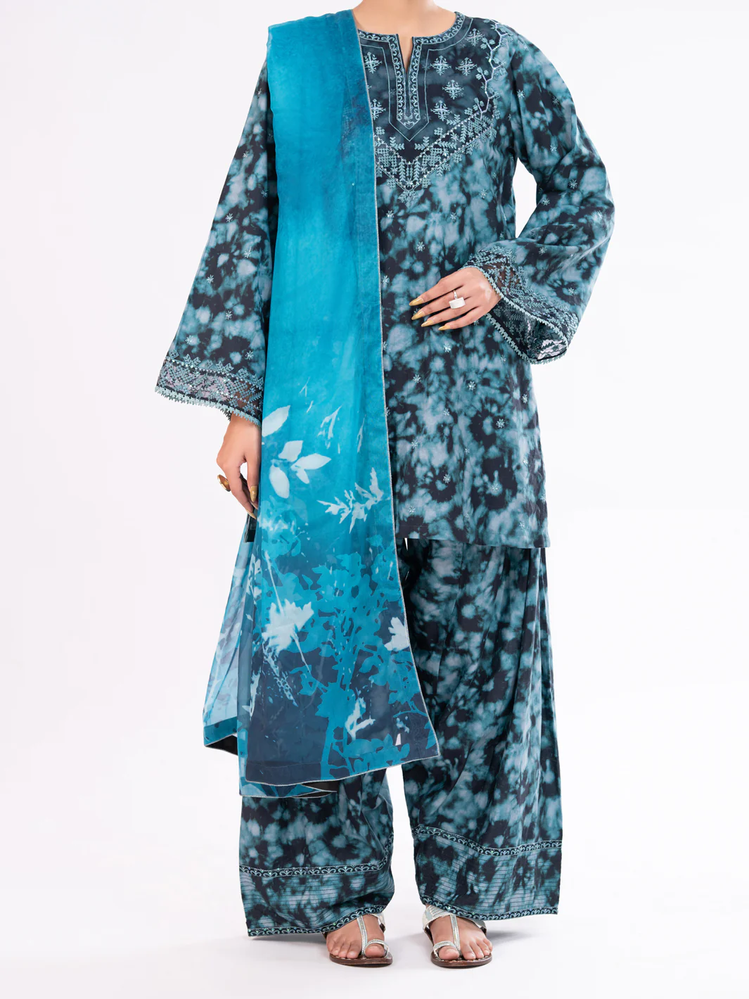 Teal Cambric 3Pc Stitched - AWP-3PS-874 - Image 4