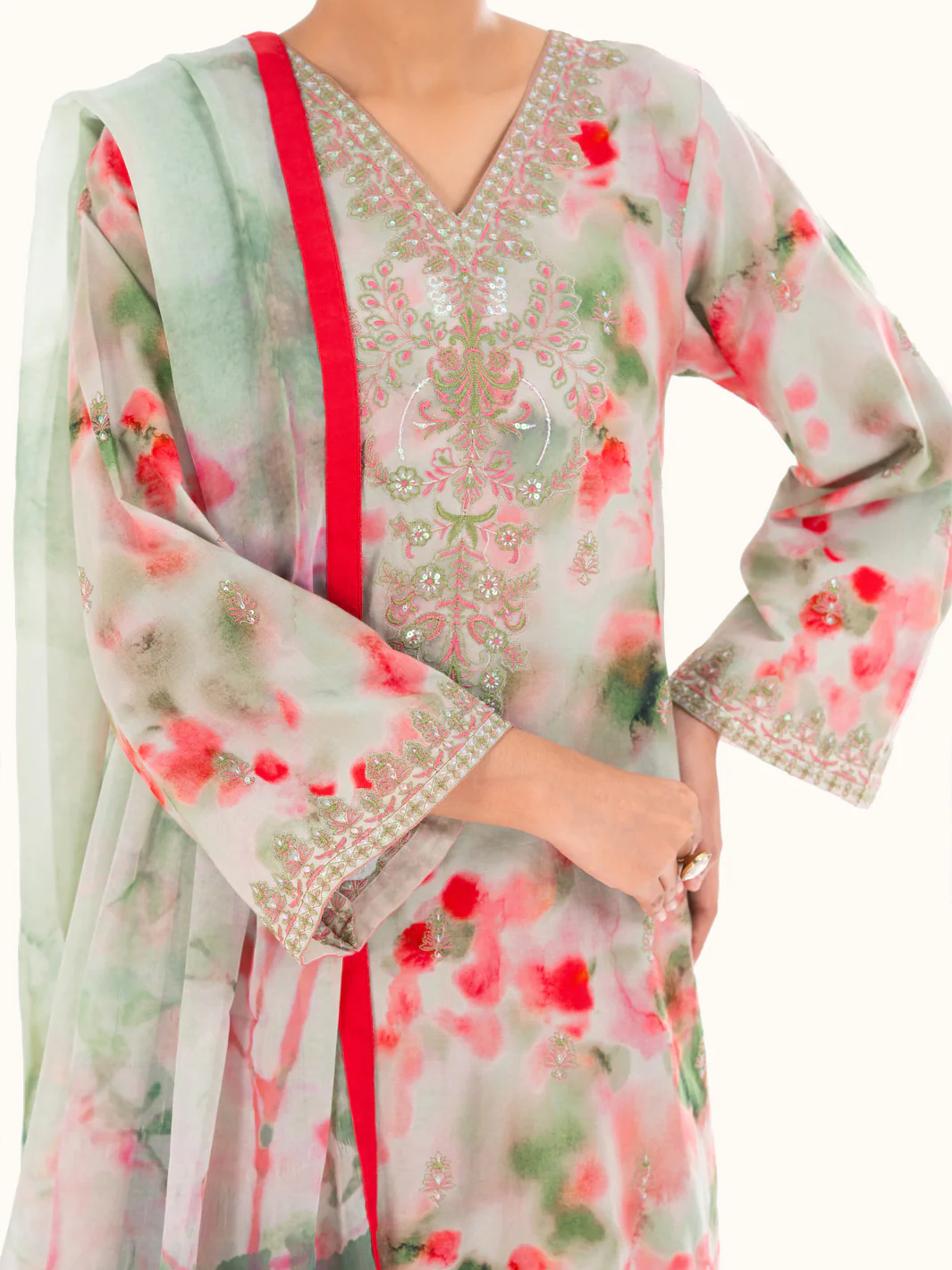 Light Green Cambric 3Pc Unstitched - AWP-3PS-876 - Image 3