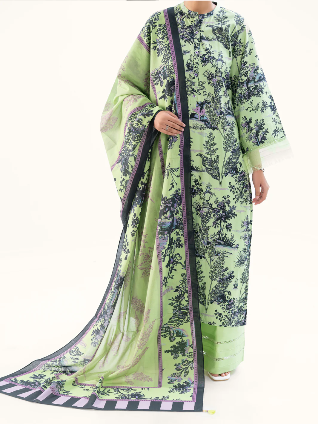 Light Green Cambric 3Pc Unstitched - AWP-3PS-889 - Image 5