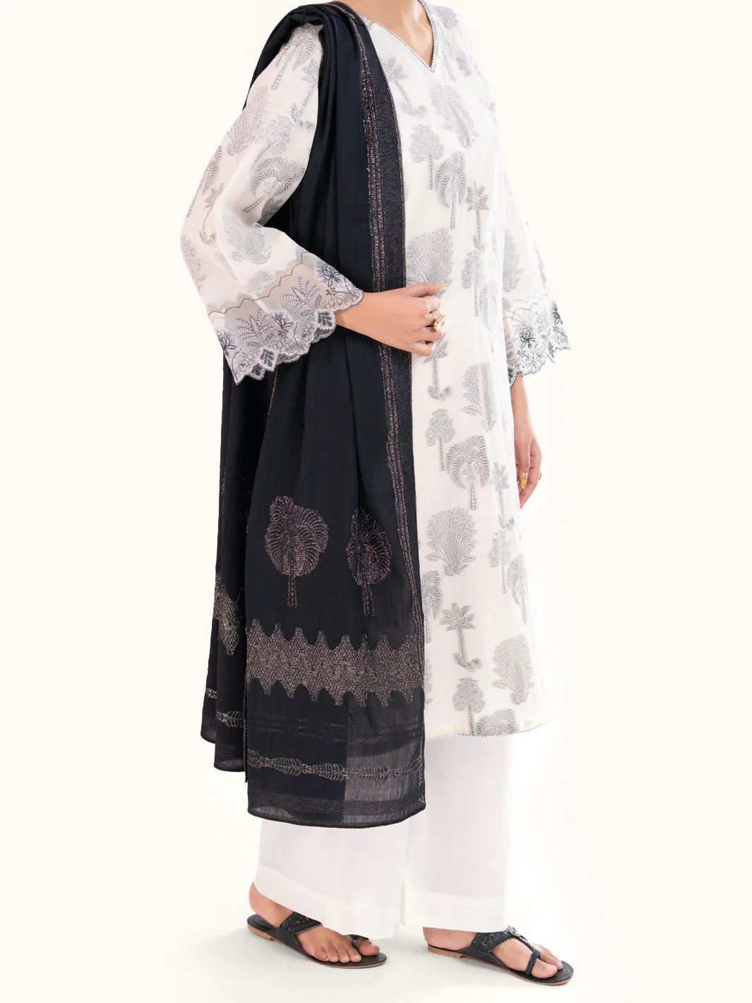 Off White Yarn Dyed 3Pc Unstitched - AWP-3PS-927 - Image 5