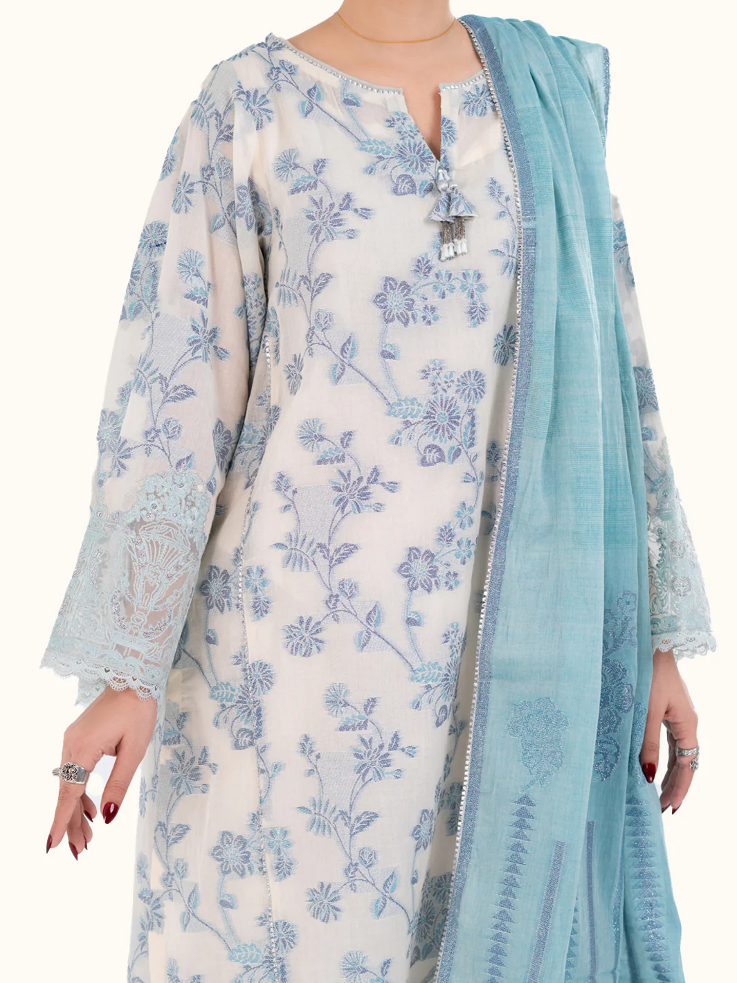 Off White Yarn Dyed 3Pc Stitched - AWP-3PS-928 - Image 2