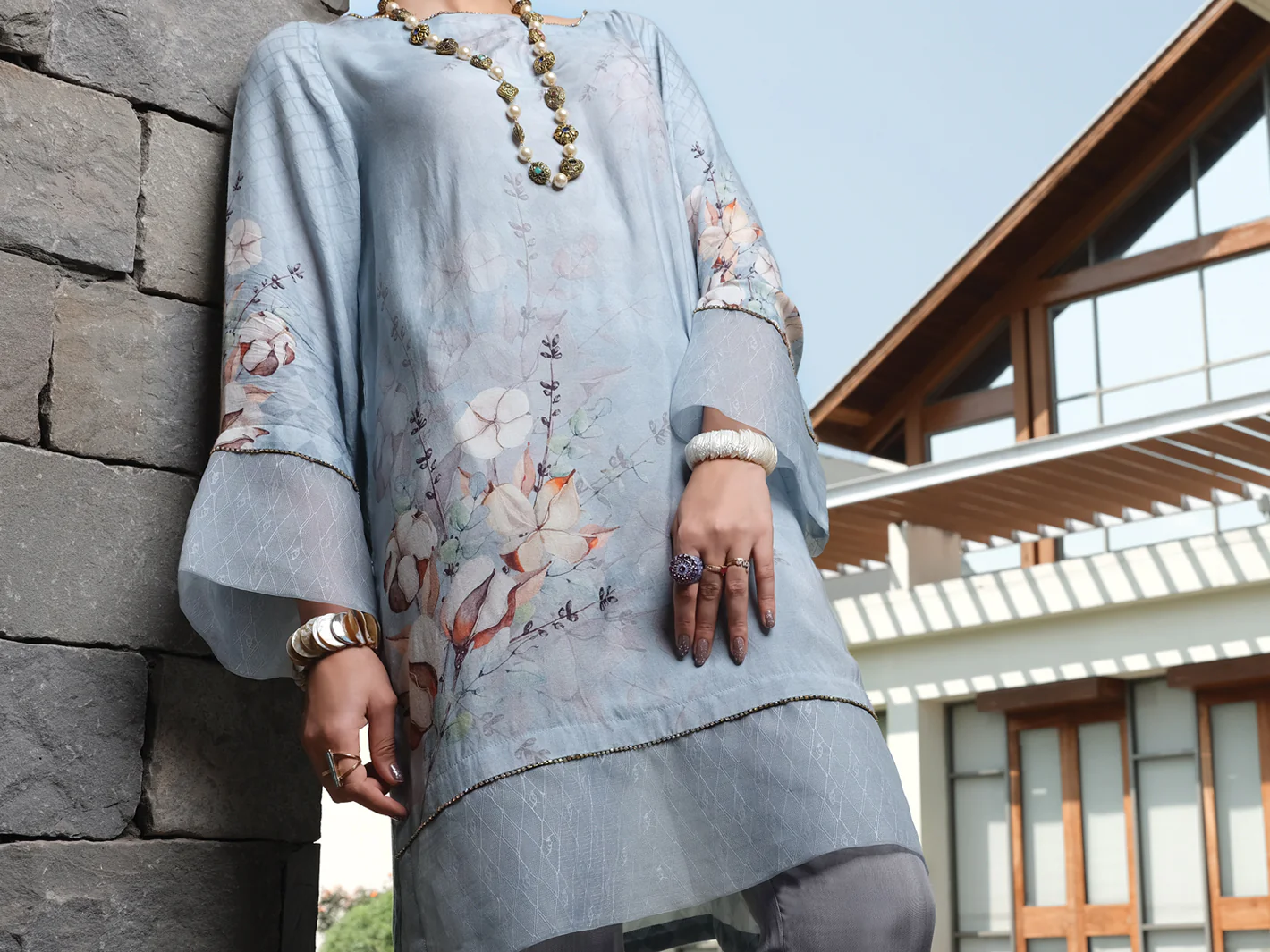Light Grey Silk Viscose Tunic - AWP-LK-294 - Image 3
