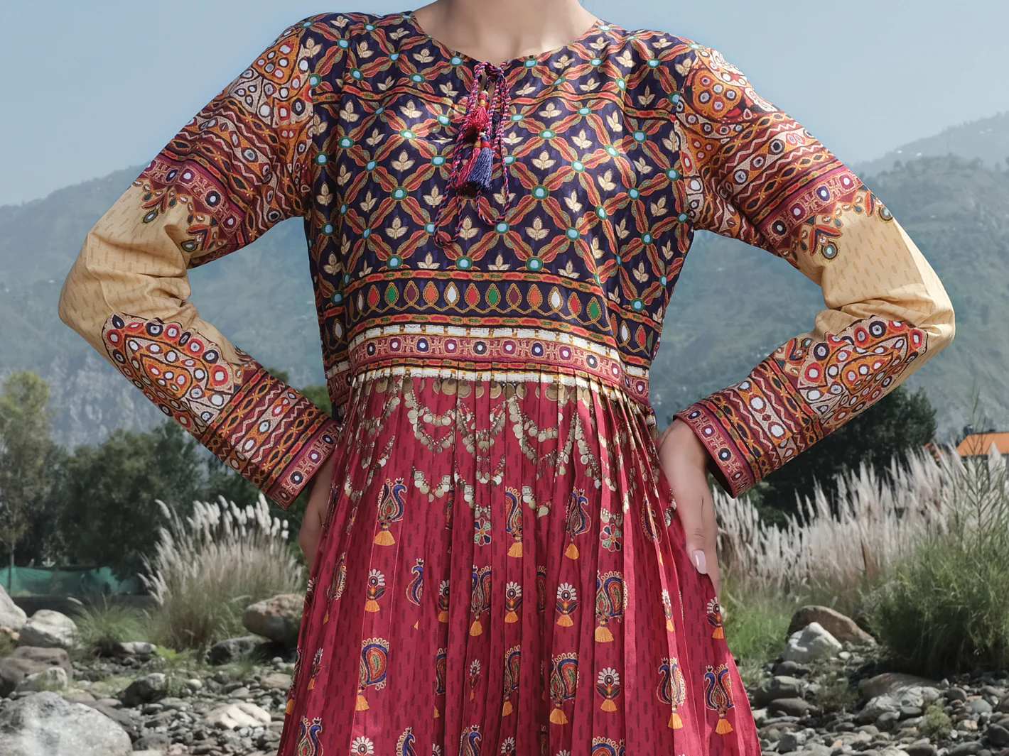 Maroon Cambric Tunic - AWP-LK-298 - Image 3