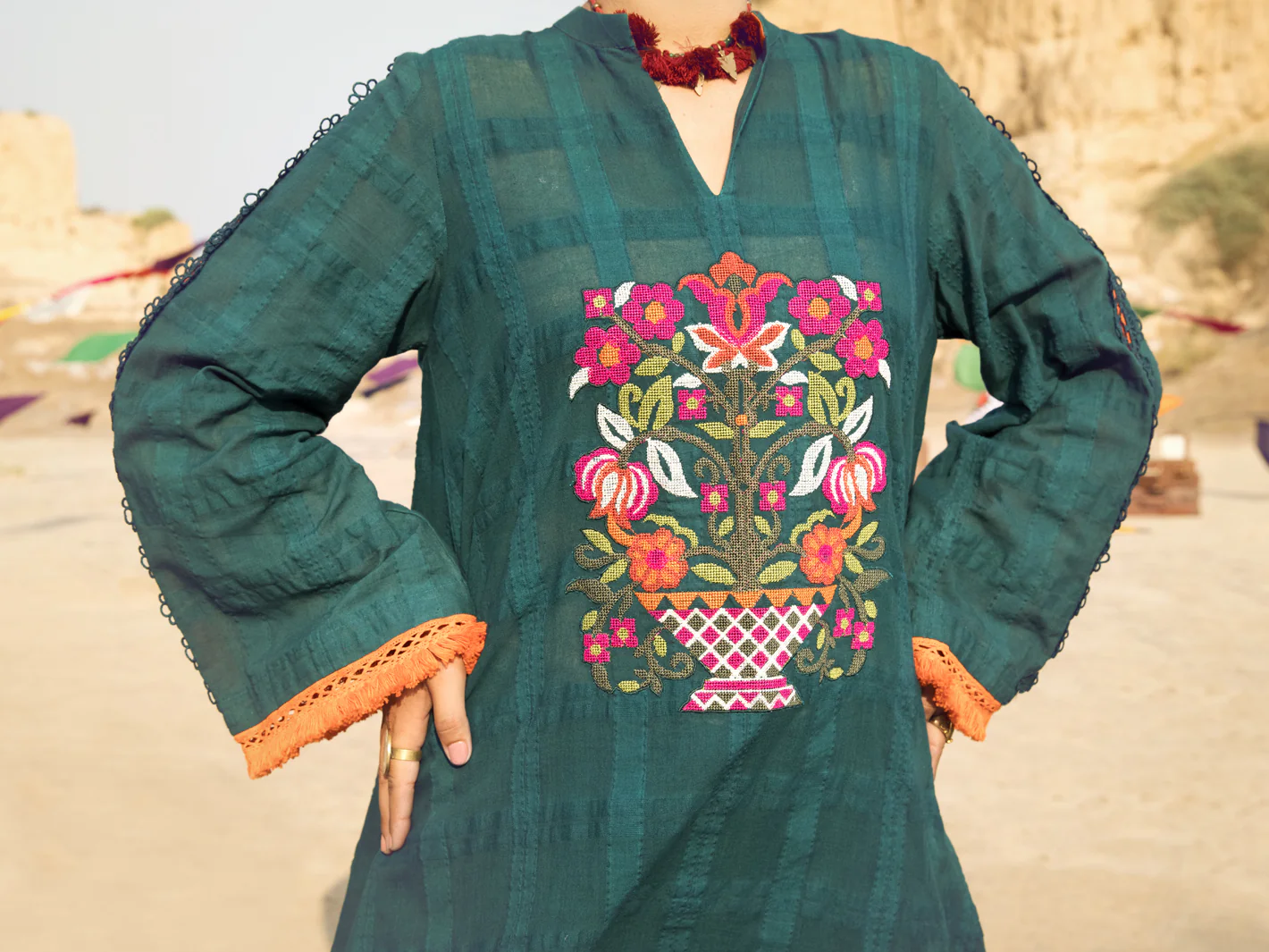 Green Dobby Tunic - AWP-LK-379 - Image 4