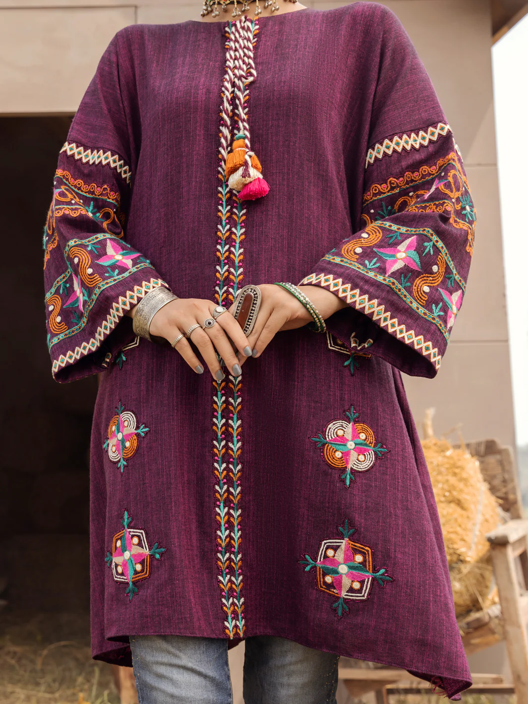 Magenta Yarn-Dyed Two Tone Tunic - AWP-LK-479 - Image 3