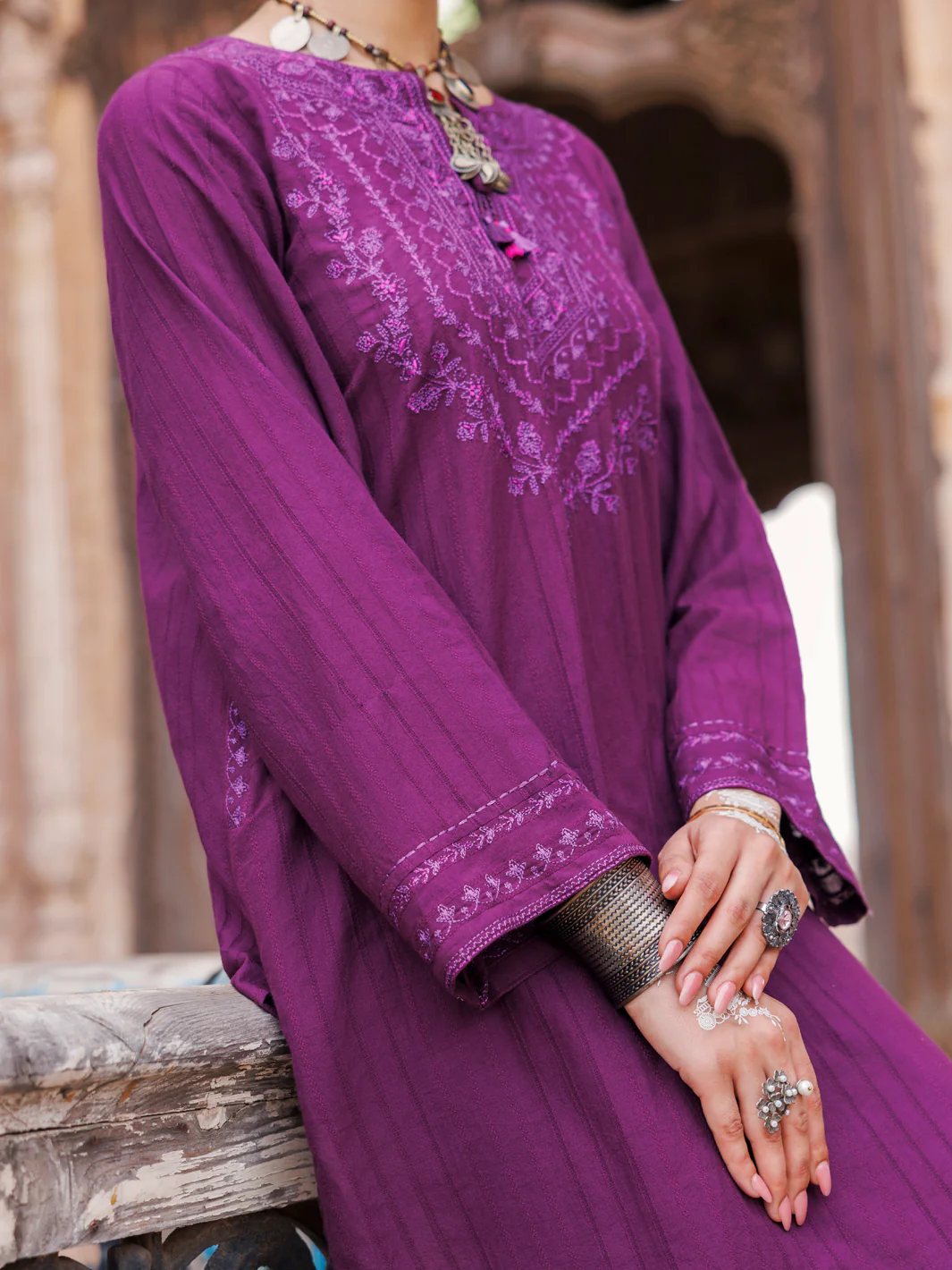 Purple Stripe Dobby Tunic - AWP-LK-704 - Image 3