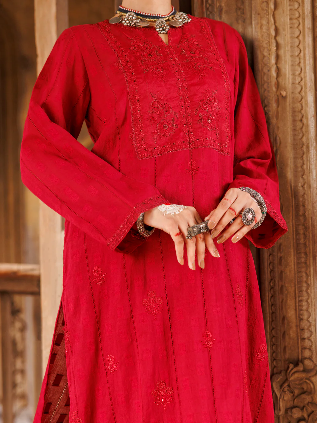 Red Lino Kara Kurti - AWP-LK-707A - Image 2