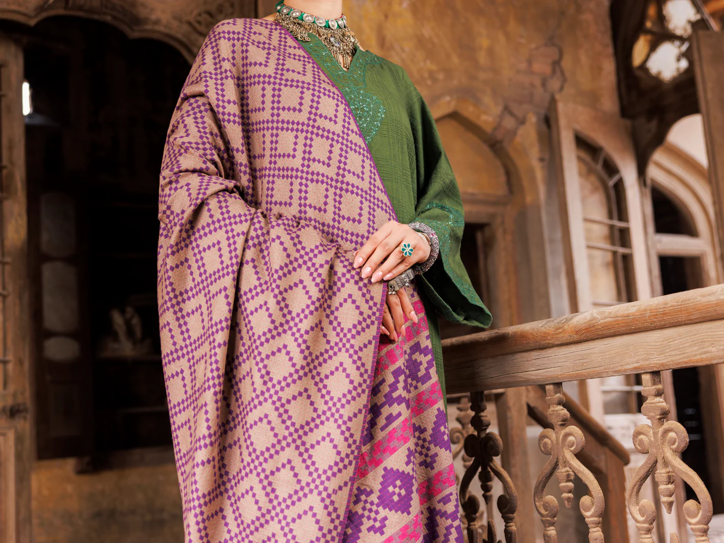 Purple Yarn Dyed Shawl - AWP-ST-724 - Image 3