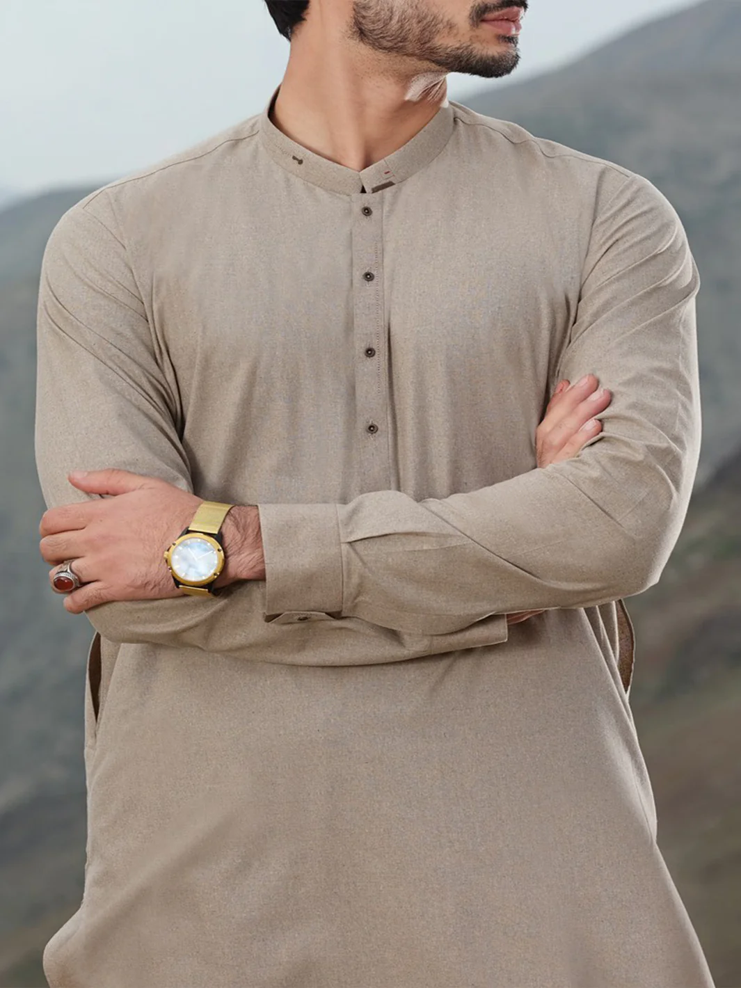 Beige Blended Kameez Shalwar - AL-KS-2459 - Image 2