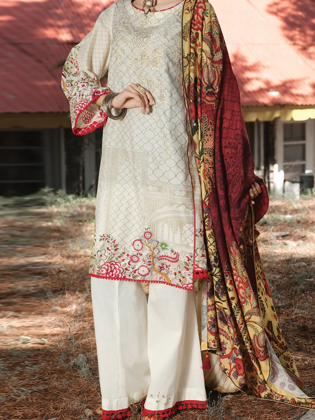 Beige Cambric 3Pc Stitched - AWP-254