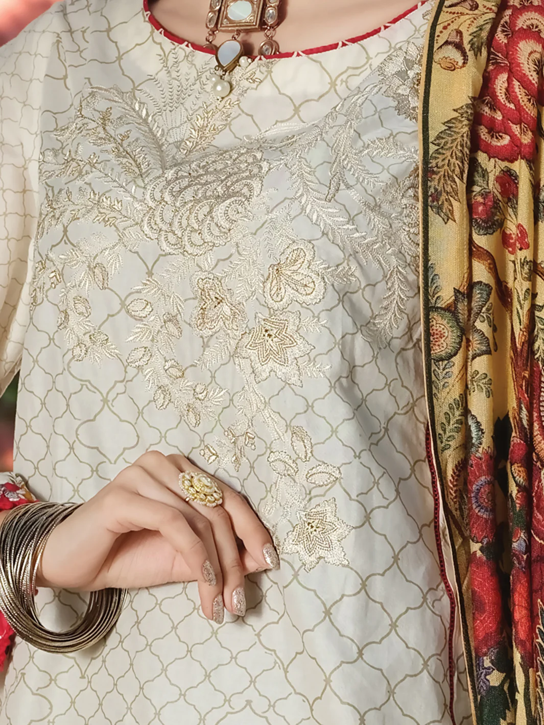 Beige Cambric 3Pc Stitched - AWP-254 - Image 2