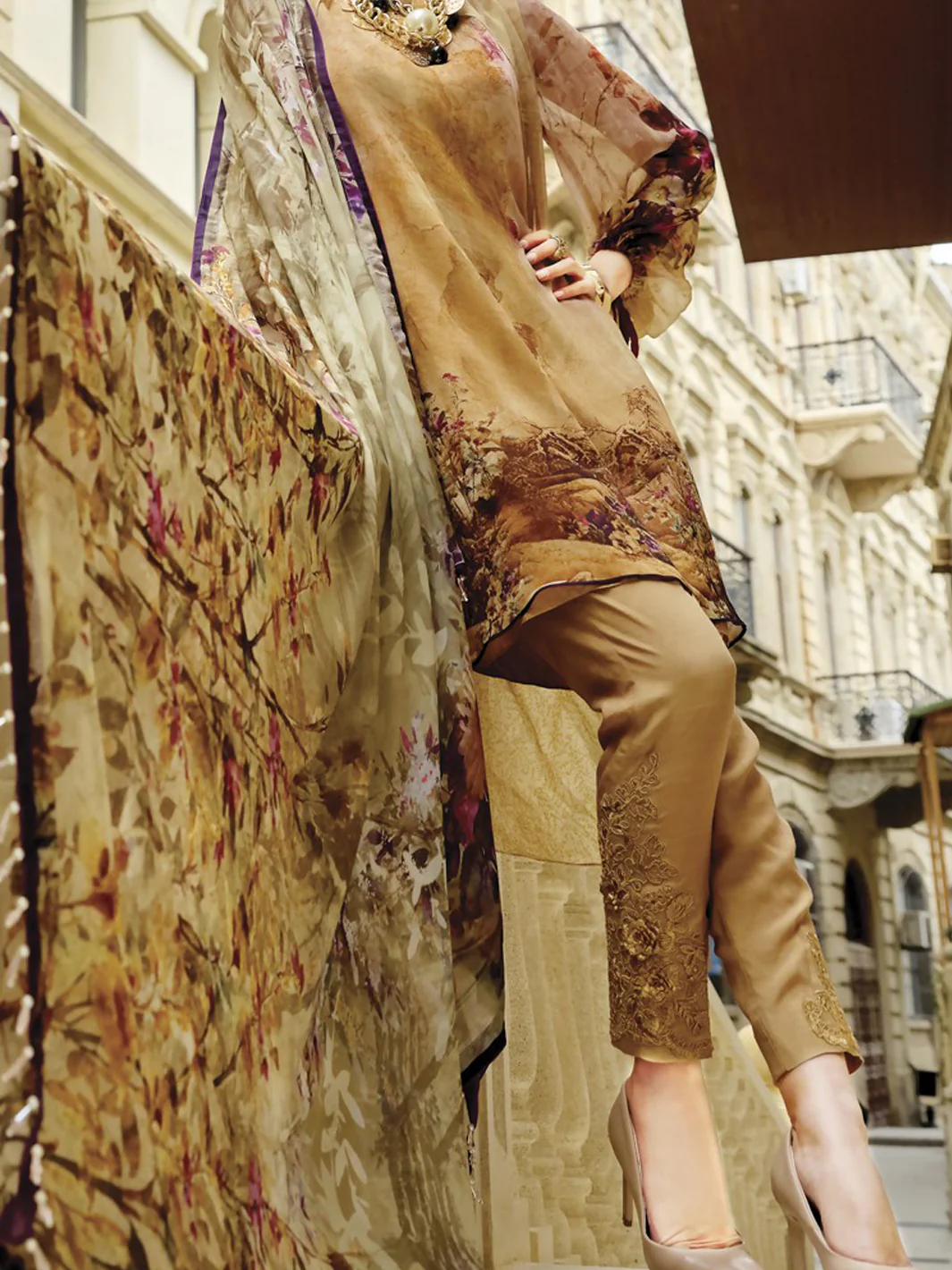 Beige Chiffon 3Pc Stitched - ALP-688