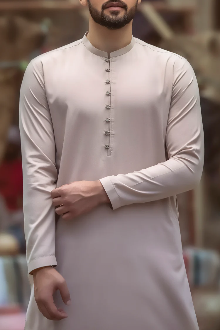 Beige Cotton Kameez Shalwar - AL-KS-2376 - Image 3