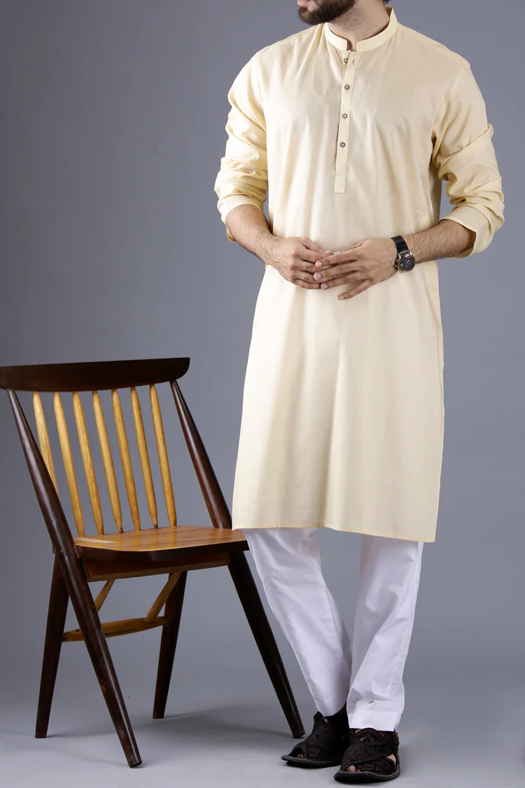 Beige Cotton Kurta - AL-K-667 - Image 4