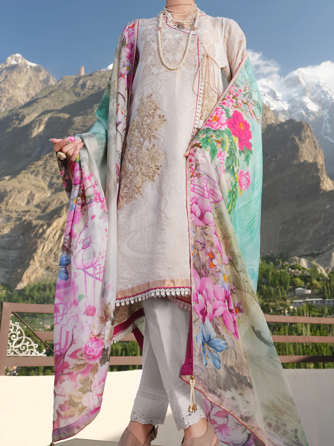 Beige Jacquard 3Pc Stitched - AWP-219