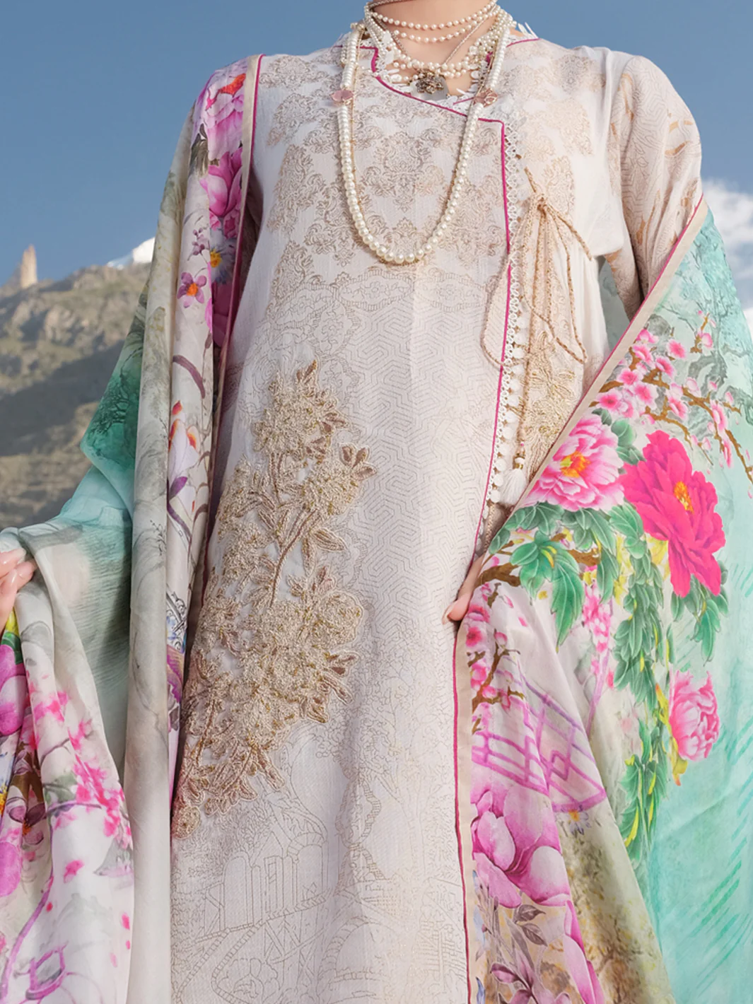 Beige Jacquard 3Pc Stitched - AWP-219 - Image 2