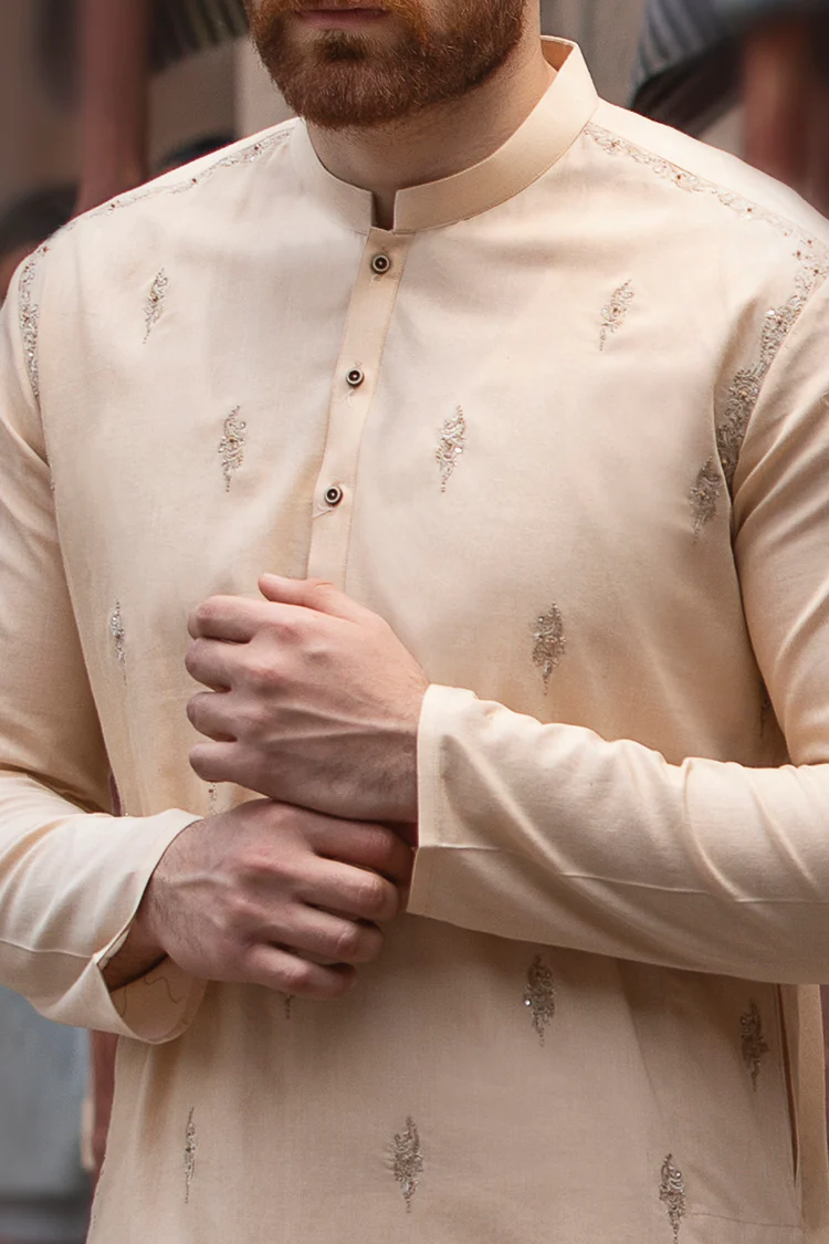 Beige Jacquard Kurta - AL-K-761 - Image 3