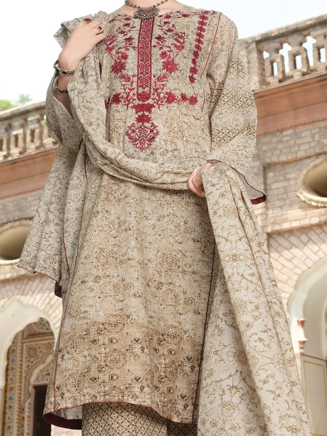 Beige Lawn 3Pc Stitched - ALP-750 - Image 2