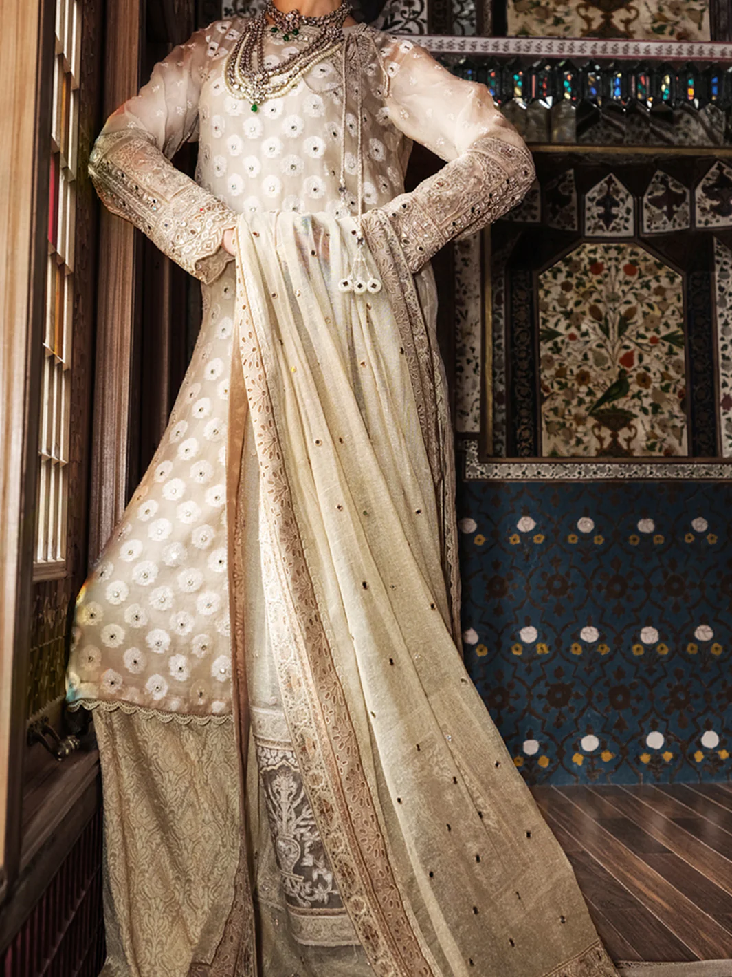 Beige Organza 3 Piece Formal Suit - LS-253