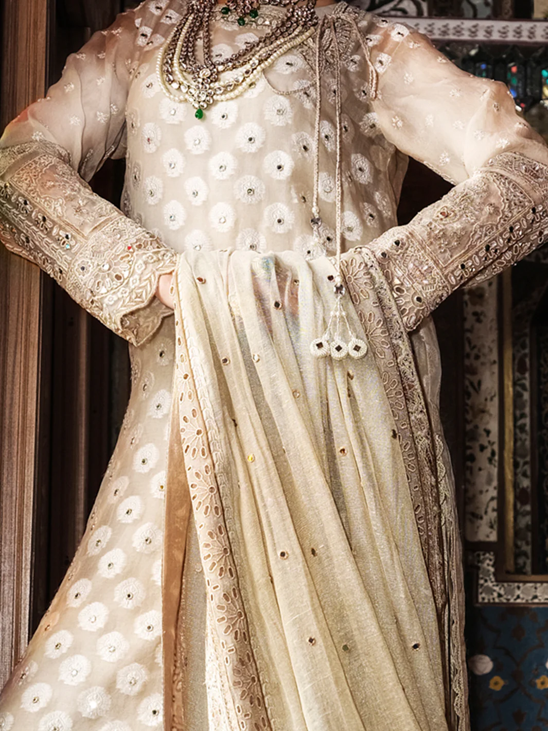 Beige Organza 3 Piece Formal Suit - LS-253 - Image 2