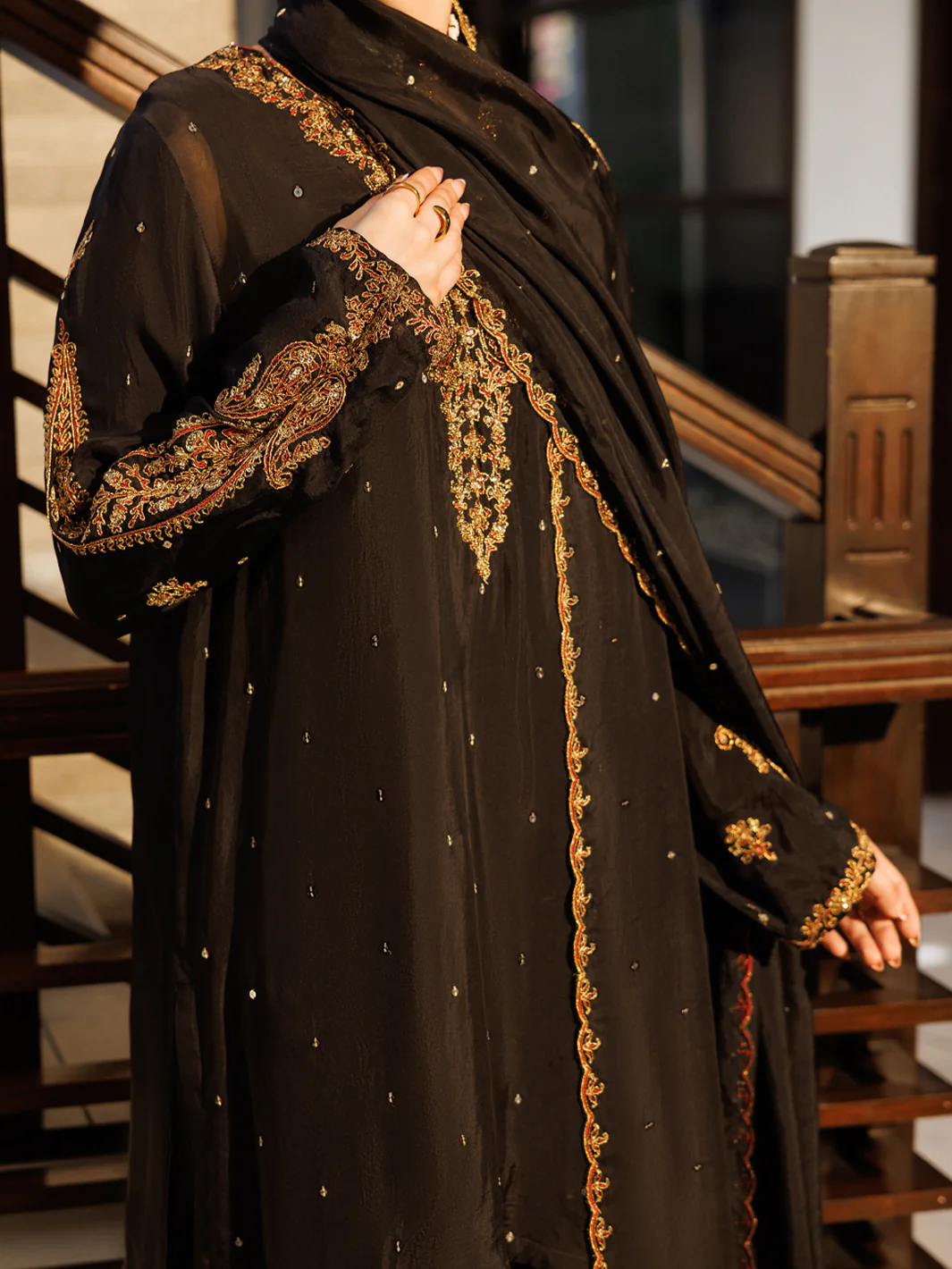 Black Amore Silk Formal Stitched 3Pc - AL-3PS-LS-621 - Image 3