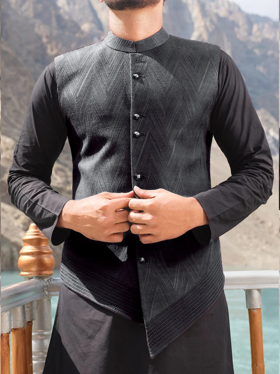 Black Blended Waistcoat - WC-273 - Image 2