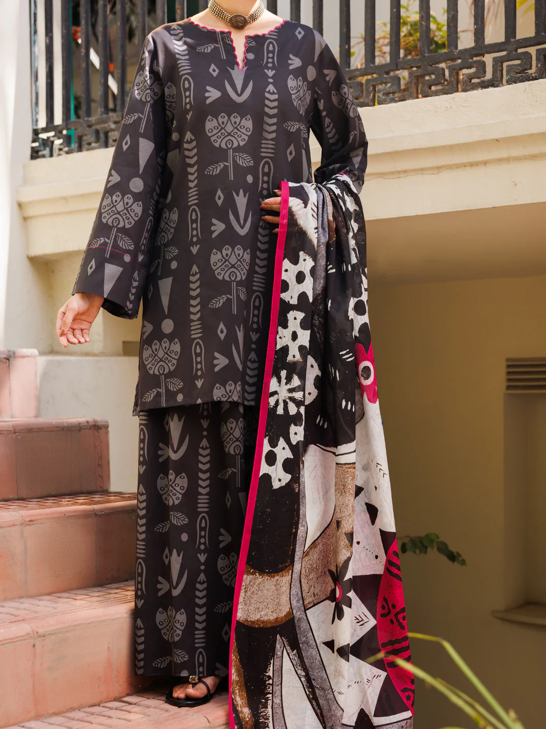 Black Cotton 3Pc Stitched - ALP-3PS-2817