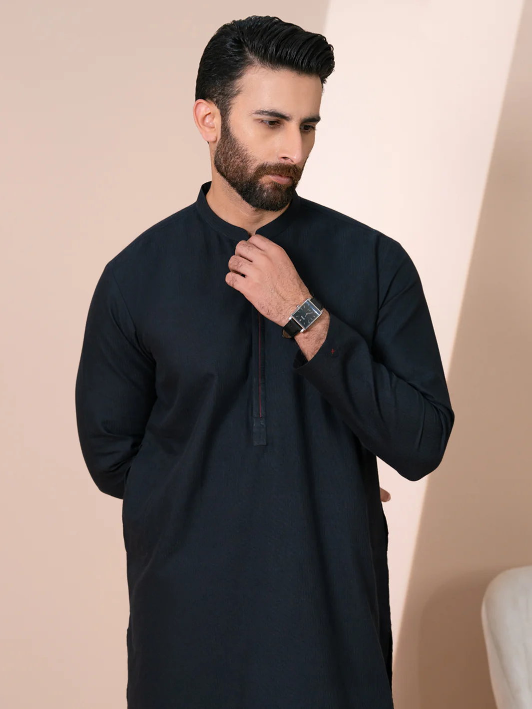 Black Cotton Kurta - AL-K-1315 - Image 3