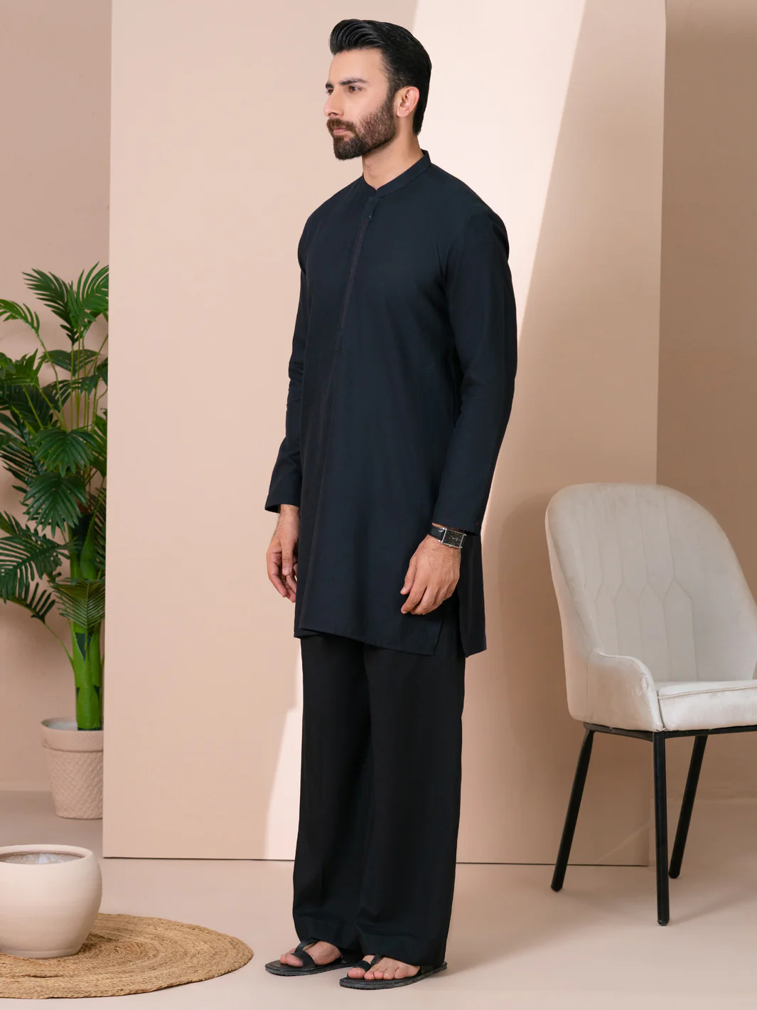 Black Cotton Kurta - AL-K-1315 - Image 4