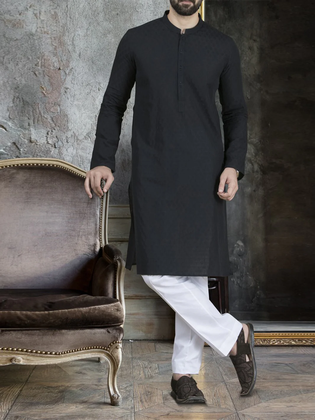 Black Cotton Kurta - AL-K-708