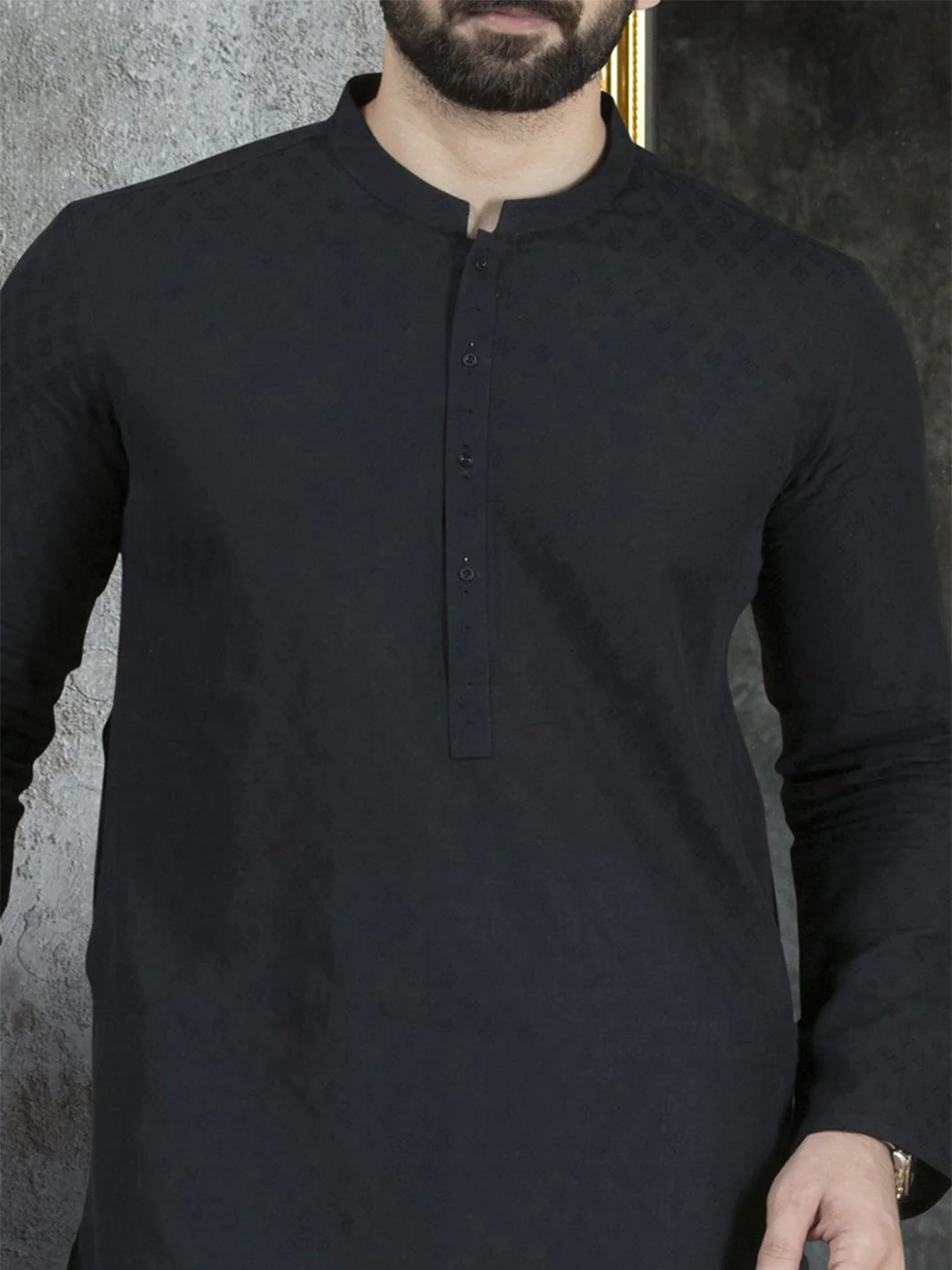 Black Cotton Kurta - AL-K-708 - Image 2